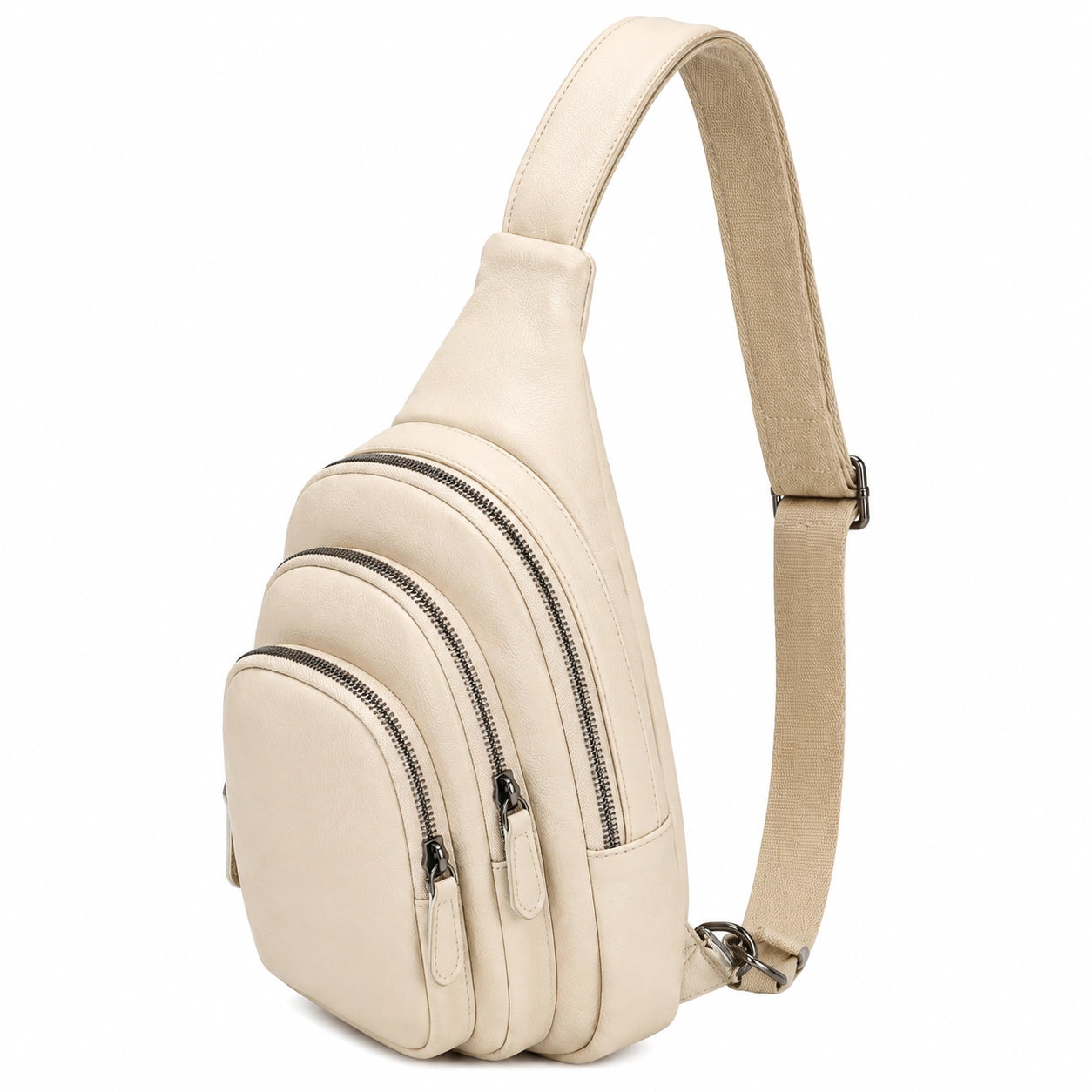 Borsa a tracolla 18 x 8 x 32 cm in similpelle beige - tre tasche con zip stile urbano