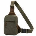 Borsa a tracolla 16 x 7 x 28 cm in pelle sintetica verde oliva e marrone con cinghia regolabile