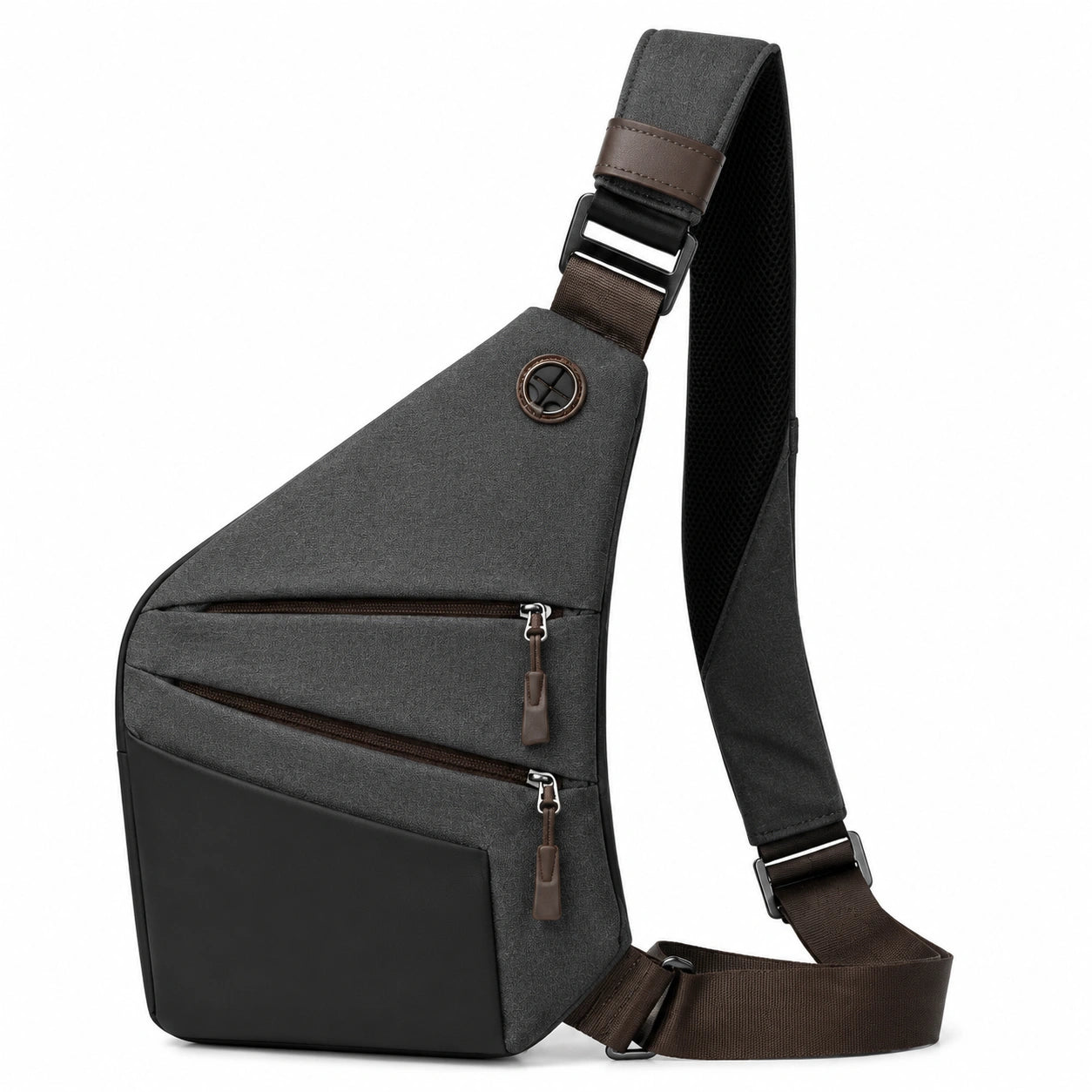 Borsa a tracolla 19 x 8 x 31 cm in tessuto sintetico grigio e nero con tasche zip regolabile