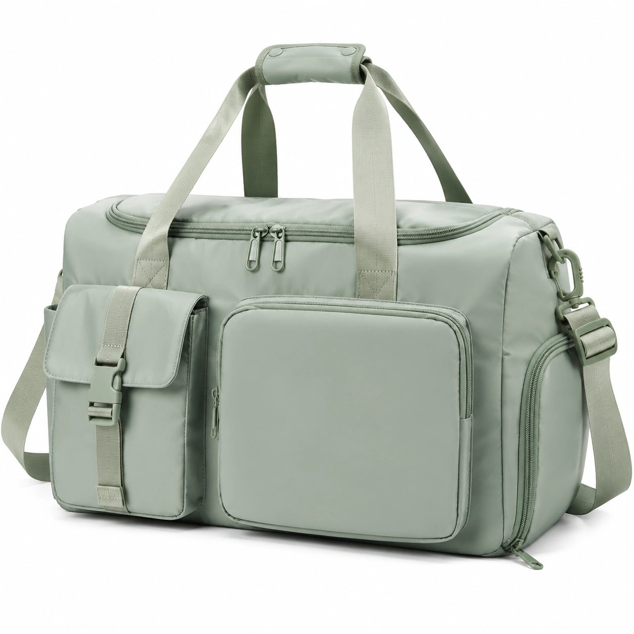 Borsa da viaggio 45 x 25 x 28 cm in tessuto sintetico verde salvia con tracolla e tasche