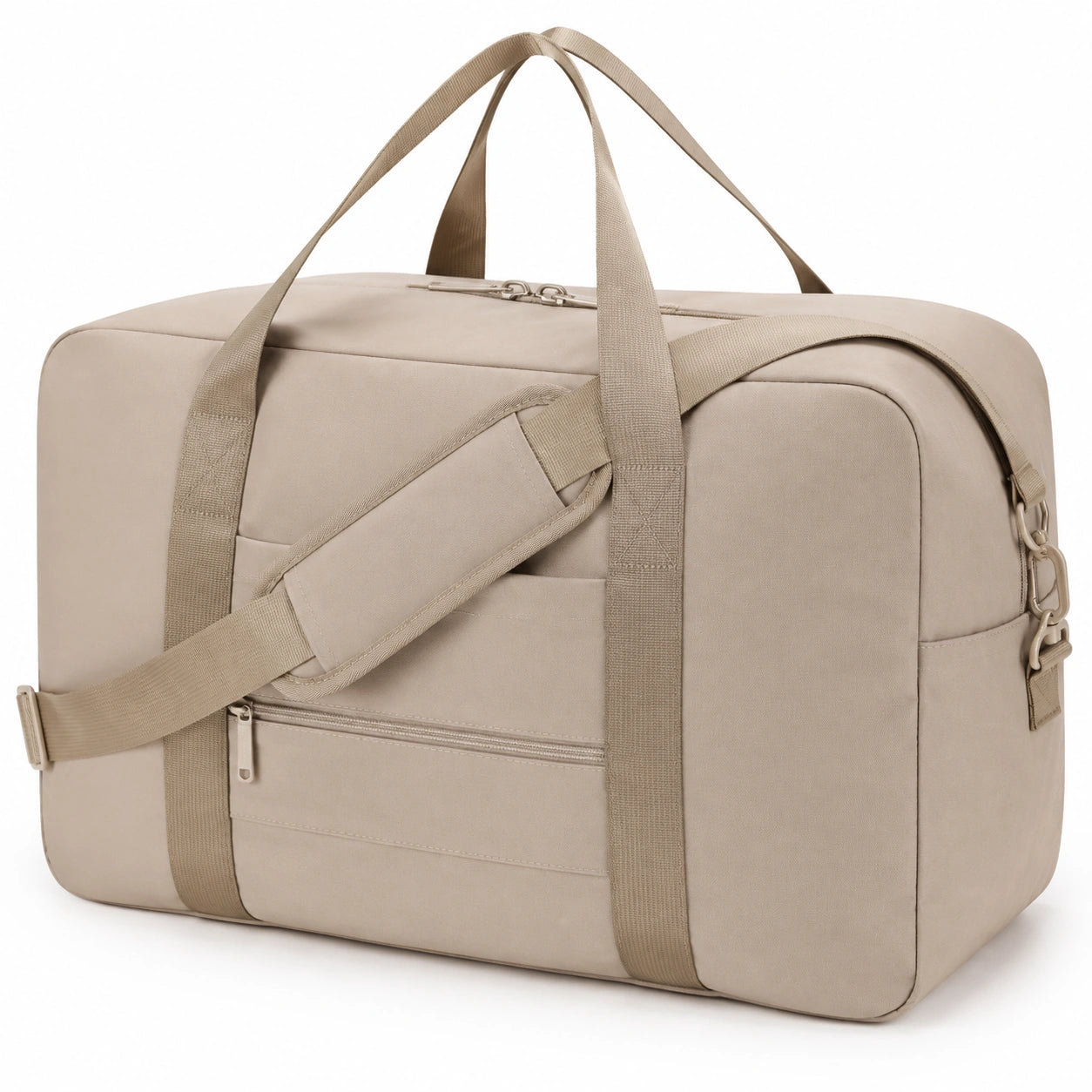 Borsone da viaggio 50 x 25 x 30 cm in tessuto sintetico beige con tracolla regolabile