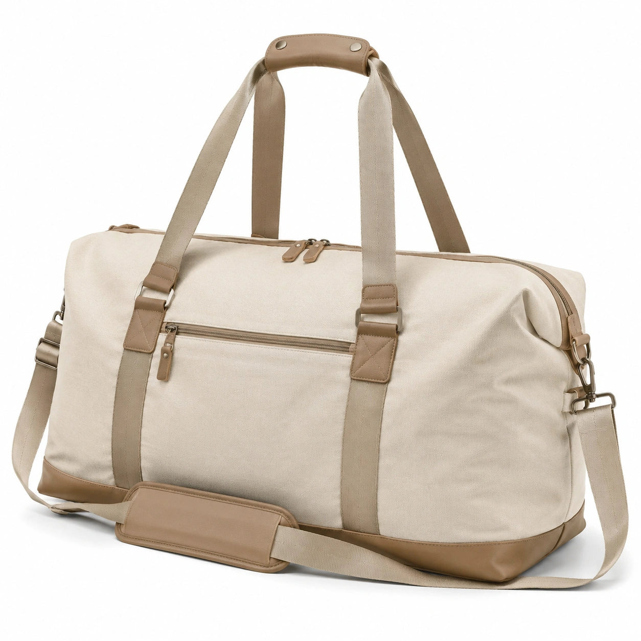 Borsone da viaggio 50 x 25 x 30 cm in tessuto beige con tracolla removibile