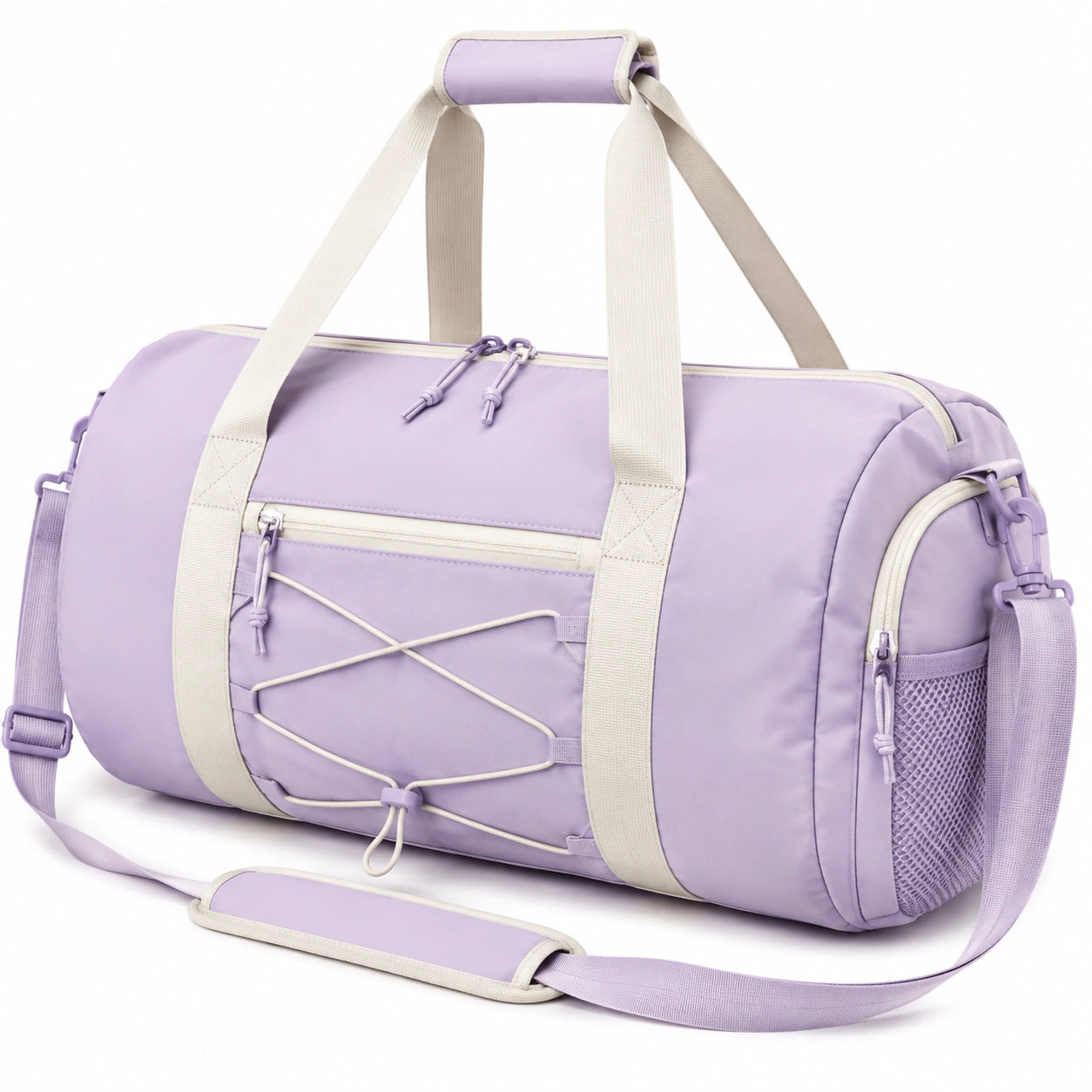 Borsone sportivo 50 x 25 x 25 cm in tessuto sintetico lilla con tracolla regolabile