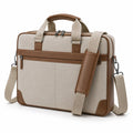 Borsa portadocumenti 40 x 8 x 30 cm in tela beige e similpelle marrone con tracolla
