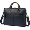 Borsa portadocumenti 40 cm in materiale sintetico effetto pelle blu scuro e marrone con tracolla regolabile