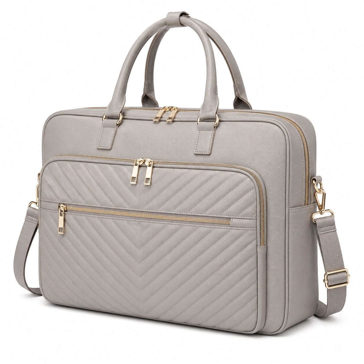 Borsa porta computer 40 x 10 x 30 cm in pelle sintetica grigio chiaro per ufficio trapuntata