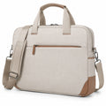 Borsa porta computer 40 cm in tessuto beige con tracolla regolabile e tasca frontale