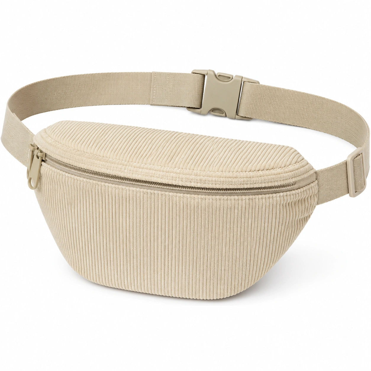 Marsupio 30 x 15 x 8 cm in tessuto a coste beige con cintura regolabile e chiusura a zip