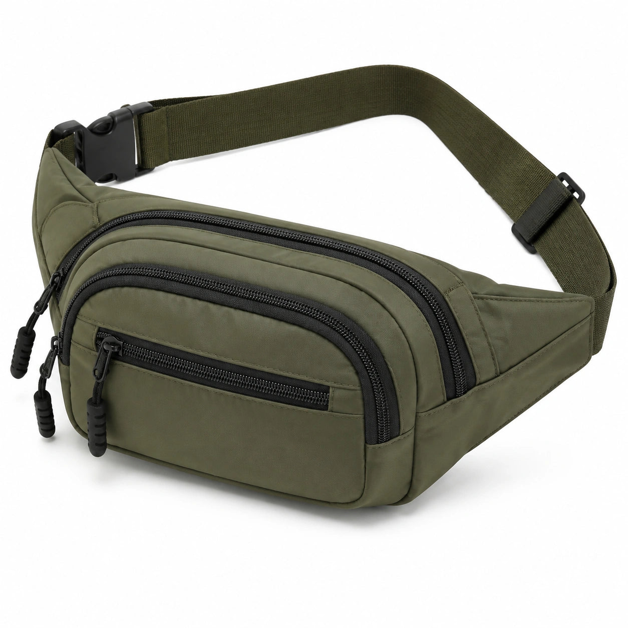 Marsupio 30 cm in tessuto sintetico verde oliva con tasche multiple e cintura regolabile