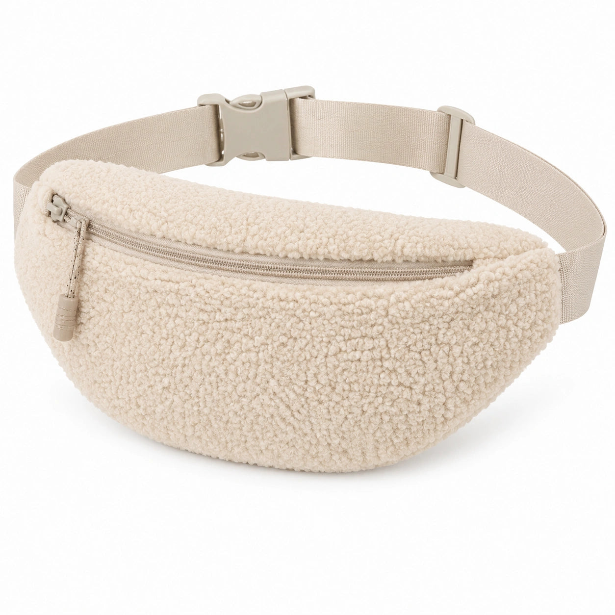 Marsupio 30 x 8 x 16 cm in tessuto effetto teddy beige con cintura regolabile