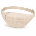 Marsupio 32 x 8 x 16 cm in tessuto bouclé beige con doppia tasca e cintura regolabile
