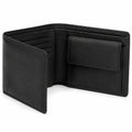 Portafoglio bifold 12 x 9.5 x 2 cm in similpelle nera con portamonete stile classico