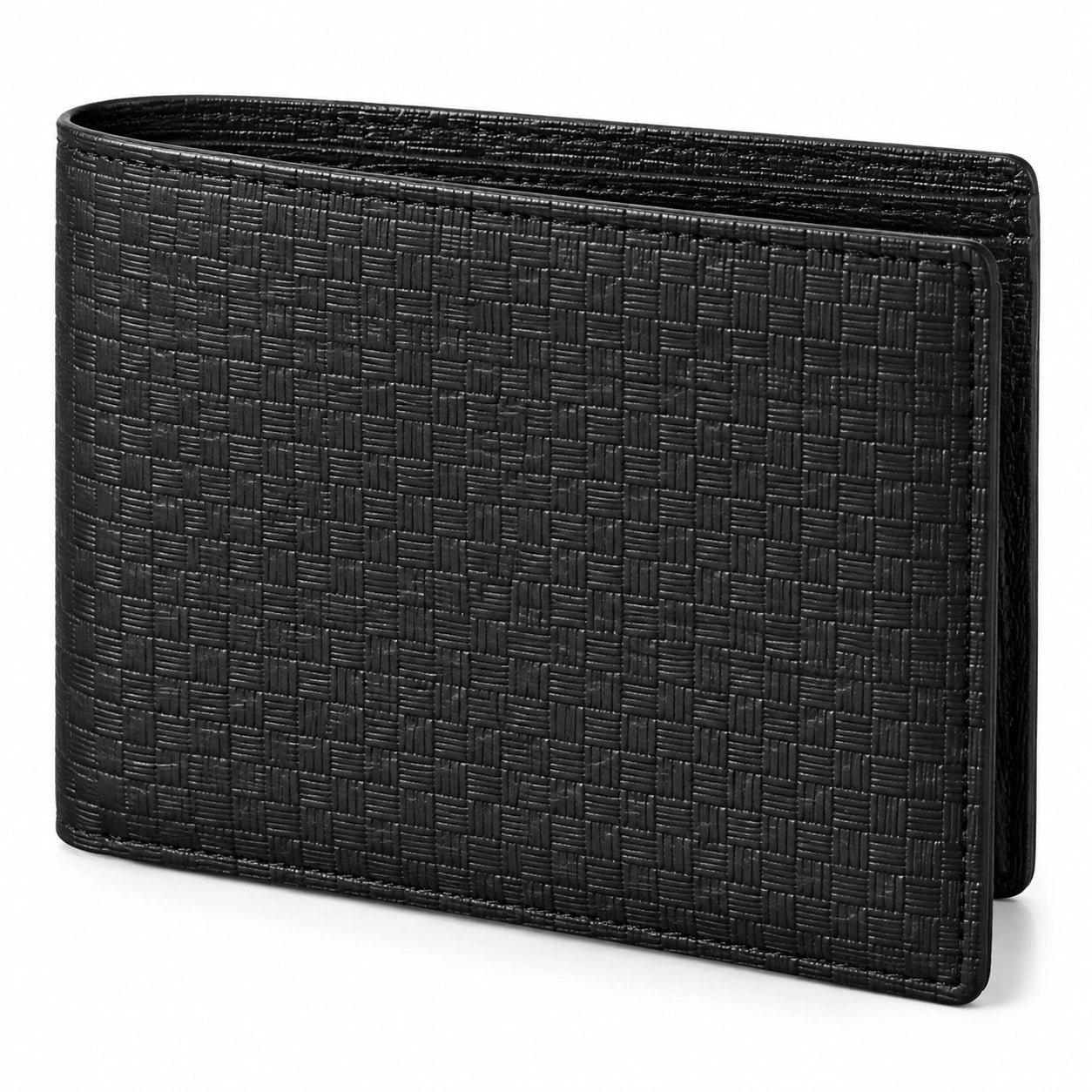 Portafoglio uomo 12 x 9.5 x 2 cm in pelle sintetica nera effetto intrecciato pieghevole