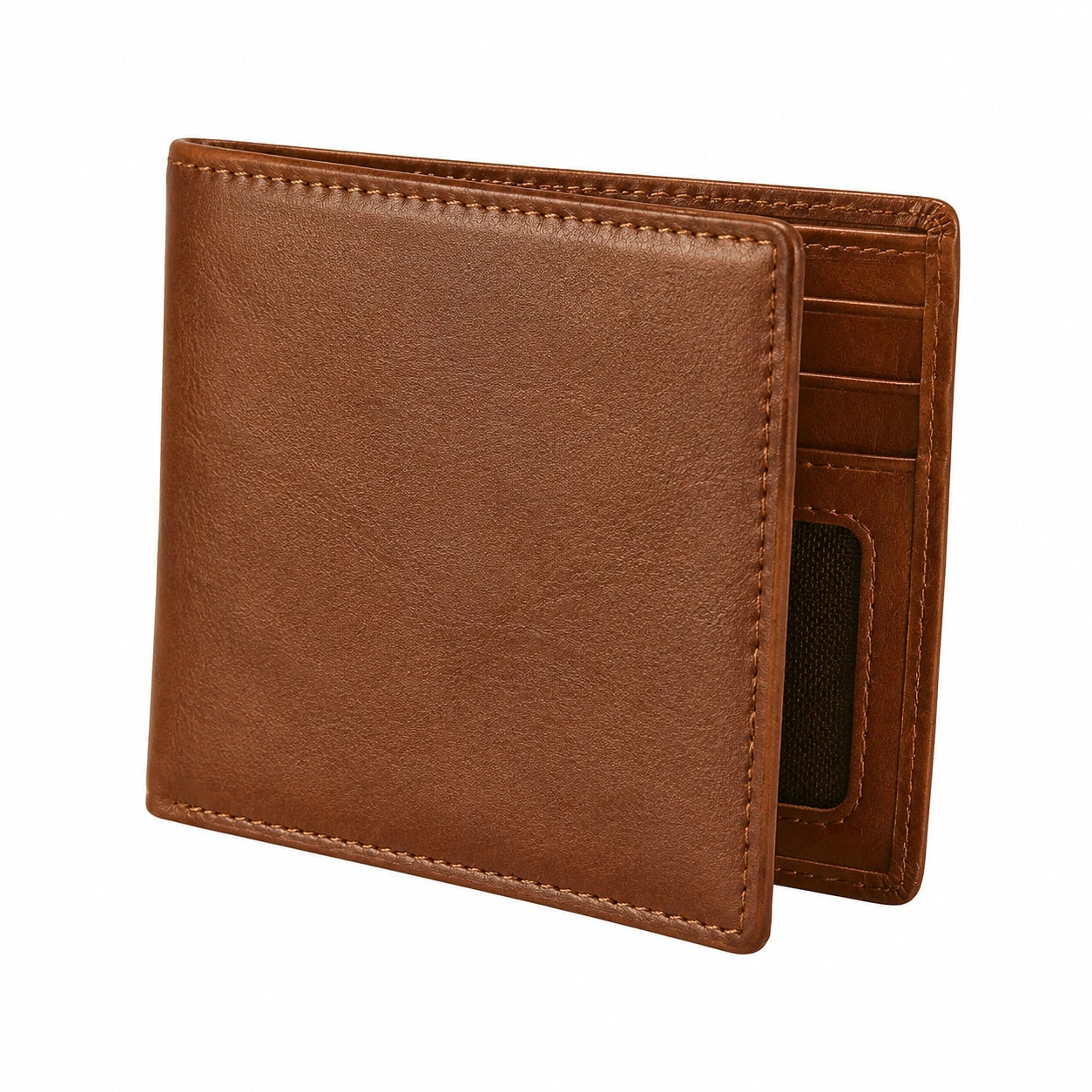 Portafoglio bifold 12 x 9.5 cm effetto pelle marrone con scomparti per carte