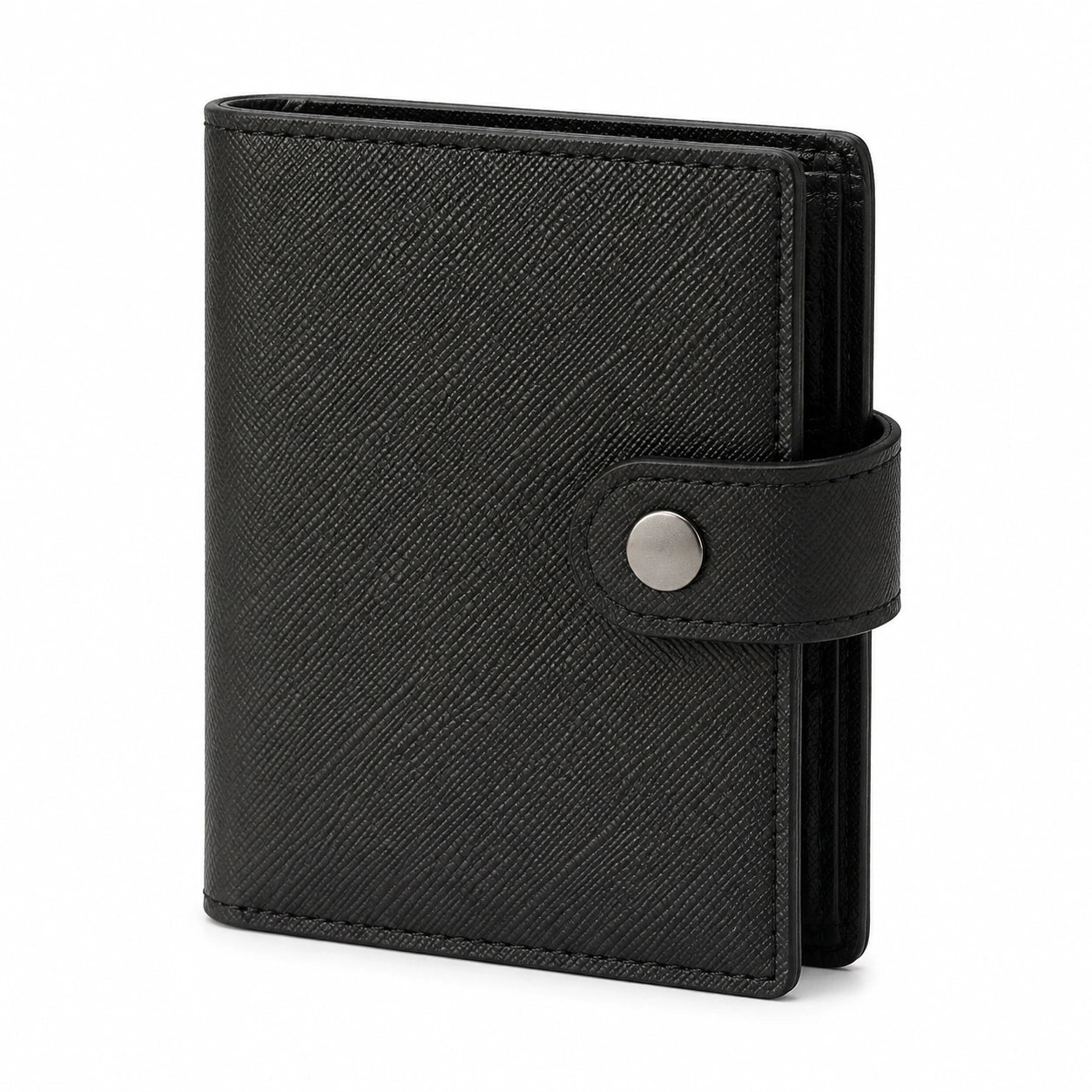 Portafoglio pieghevole 12 x 2.5 x 9.5 cm in similpelle nera con chiusura a bottone
