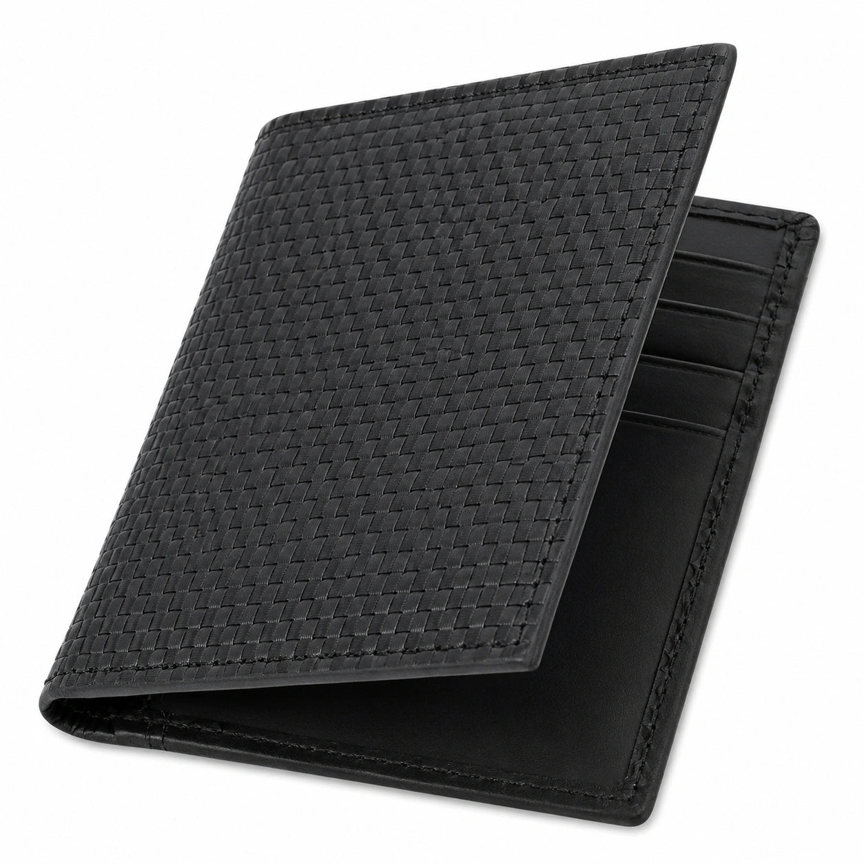 Portafoglio uomo 11 x 9 x 1 cm in materiale sintetico nero intrecciato - pieghevole con portacarte
