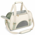 Borsa trasporto animali 45 x 28 x 30 cm in tessuto crema e verde salvia con rete traspirante e tracolla regolabile