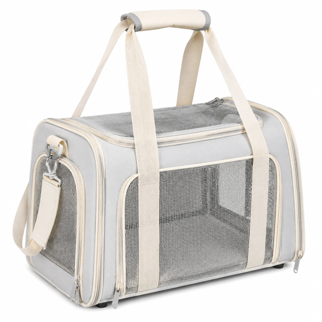 Trasportino morbido per animali 45 x 28 x 30 cm in tessuto grigio con rete traspirante