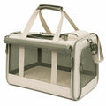 Trasportino per animali 50 x 30 x 32 cm in tessuto beige e verde con rete traspirante pieghevole