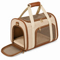 Trasportino per animali 45 x 28 x 30 cm in tessuto beige e marrone con rete e manici