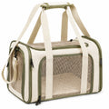 Trasportino per animali 45 x 30 x 30 cm in tessuto beige e verde con rete - pieghevole e ventilato