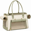 Trasportino per animali 45 x 25 x 30 cm in tessuto beige e verde salvia con rete traspirante