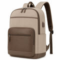 Zaino 30 x 15 x 42 cm in tessuto beige e marrone con inserti effetto pelle per lavoro e tempo libero