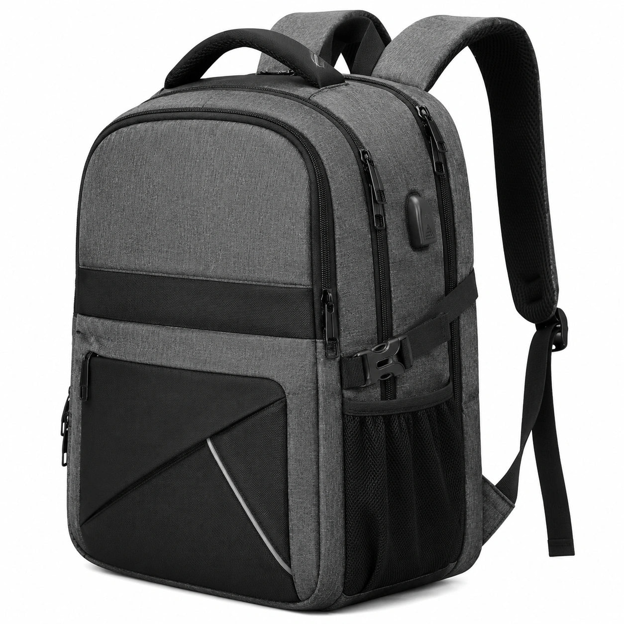 Zaino porta computer 32 x 20 x 48 cm in tessuto grigio e nero con scomparti multipli