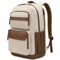 Zaino 32 x 18 x 46 cm in tessuto beige e marrone con tasche multiple per lavoro e viaggio