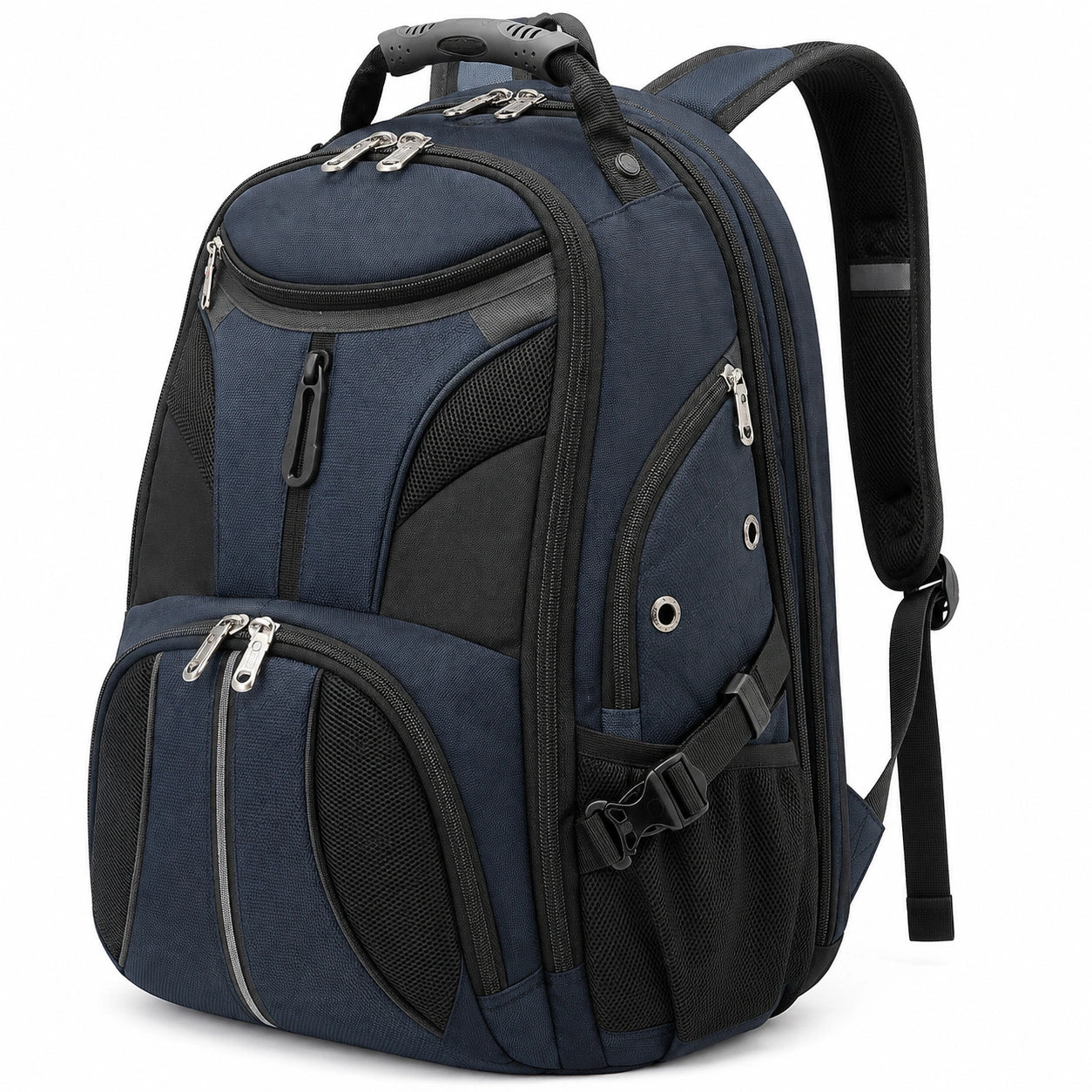 Zaino 32 x 22 x 48 cm in tessuto blu navy e nero con tasche multiple per viaggio e lavoro