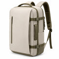 Zaino da viaggio 30 x 20 x 45 cm in tessuto sintetico beige e verde oliva con scomparto espandibile
